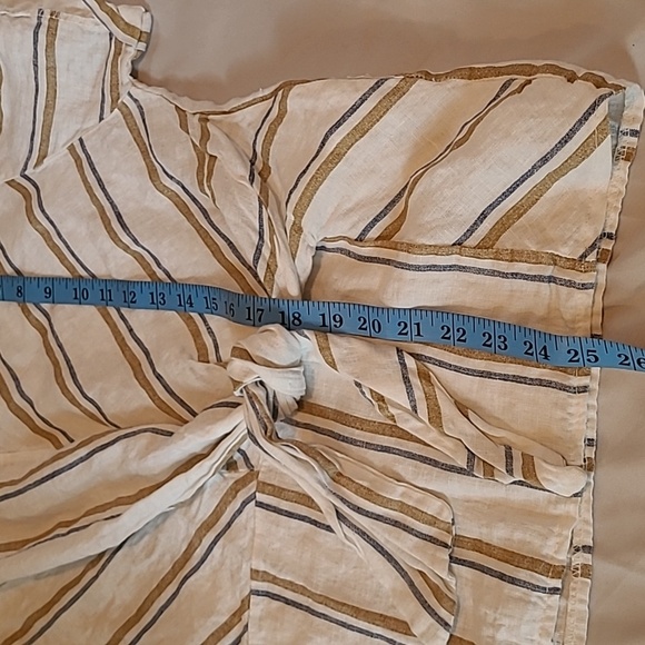 Angela Mara Linen White Tan Blue Striped Pull-on Wide Pants Popover Top Tie Sz L - Picture 16 of 16